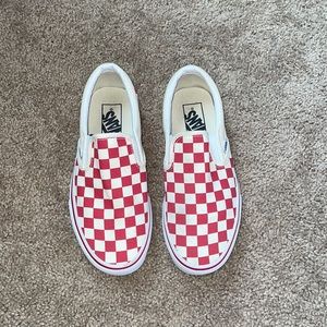 Red checkered slip on vans